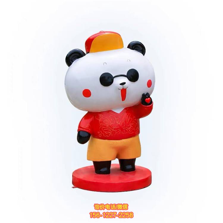 玻璃鋼卡通熊貓雕塑，可愛園林裝飾