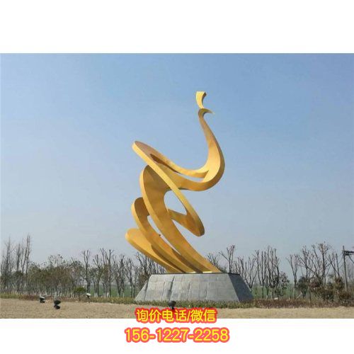 美麗的不銹鋼抽象孔雀雕塑，為廣場增添精彩景觀
