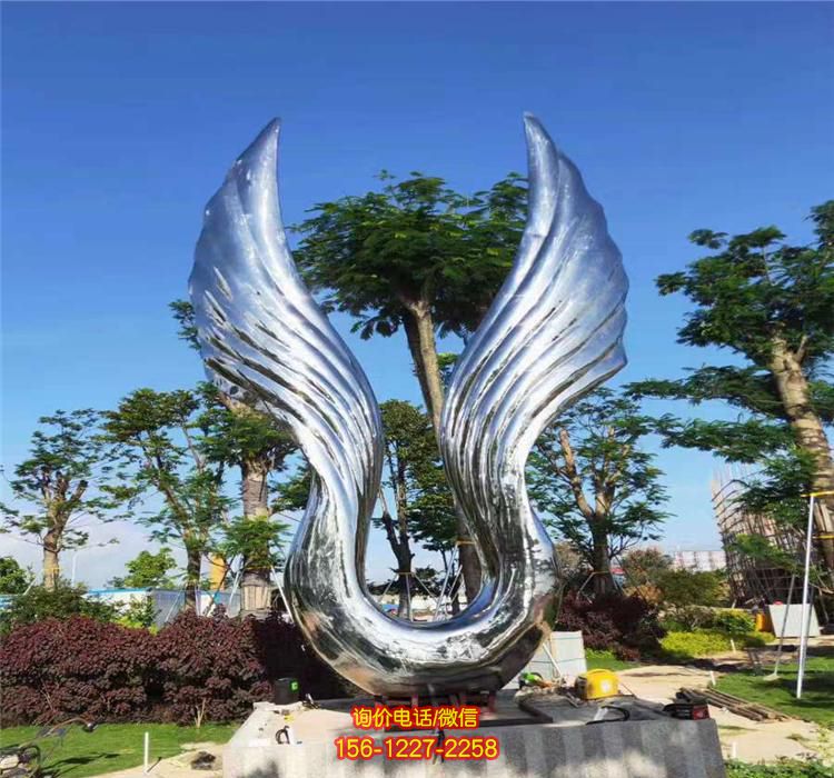 公園戶(hù)外鏡面不銹鋼抽象翅膀雕塑