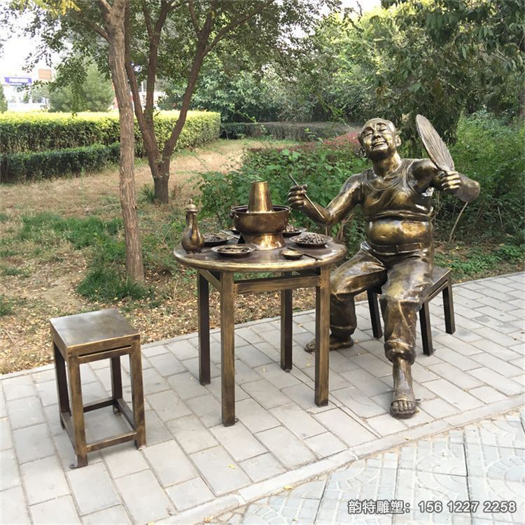 玻璃鋼吃火鍋情景雕塑，火鍋店人物雕塑擺件