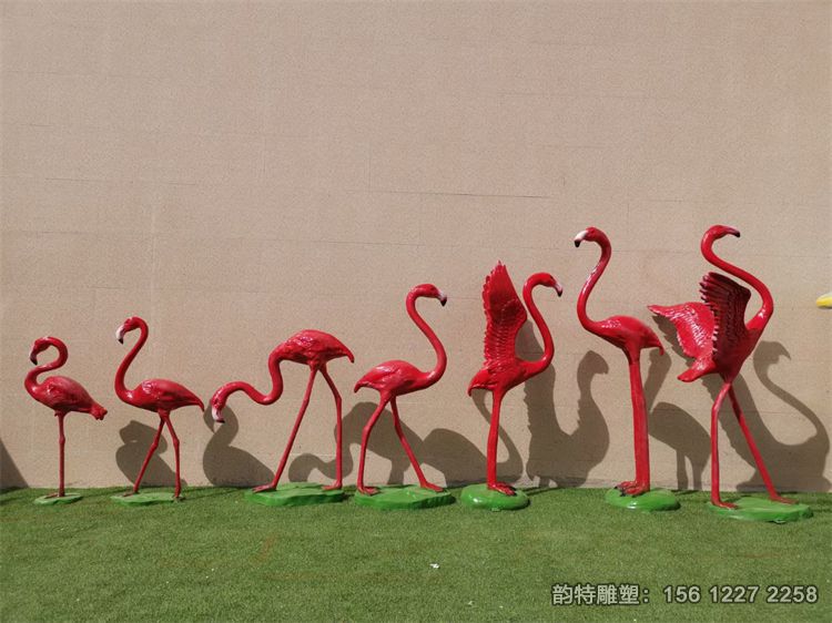 玻璃鋼火烈鳥雕塑定制，仿真動物雕塑火烈鳥