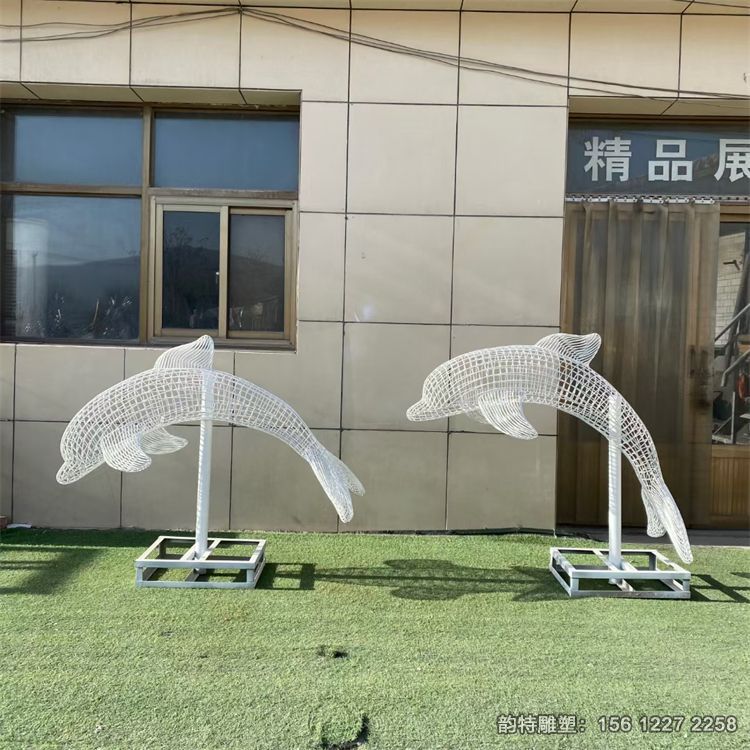 不銹鋼抽象海豚雕塑，鋼絲編織海豚雕塑廠家