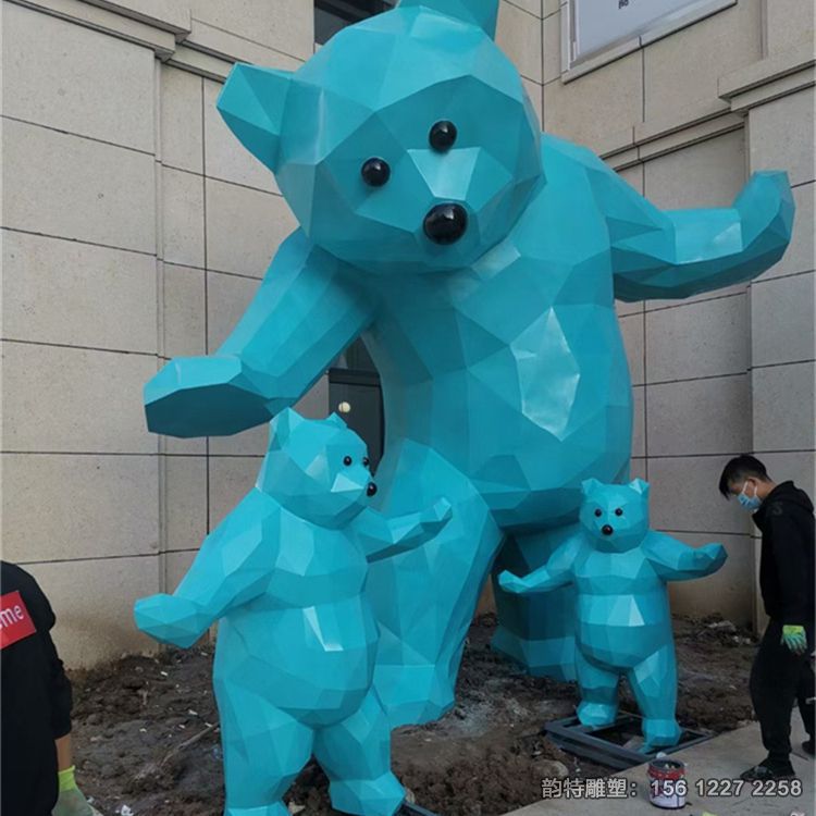 藍色不銹鋼熊雕塑,幾何切面熊雕塑加工定做 藍色不銹鋼熊雕塑,幾何切面熊雕塑加工定做