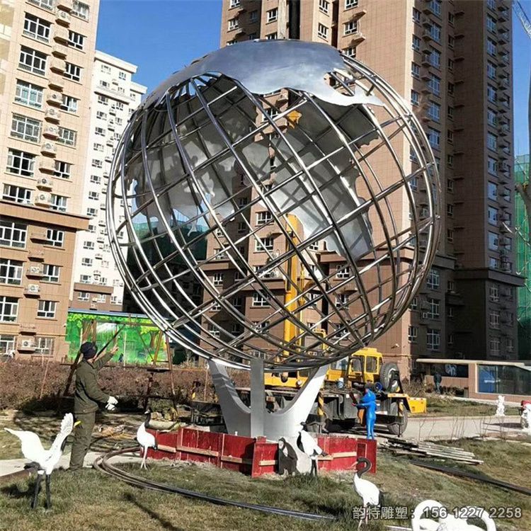 大型抽象不銹鋼地球儀雕塑，鏤空鋼管地球儀雕塑